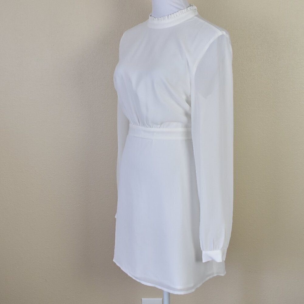 Modcloth White Long Sleeve Back Slit Dress - 10 - Picture 4 of 9